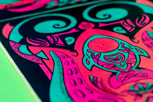 Byzantine Psychedelic | Marine Predicament in Neon: Limited Edition 20x30cm Traditional Turkish Ceramic Tile