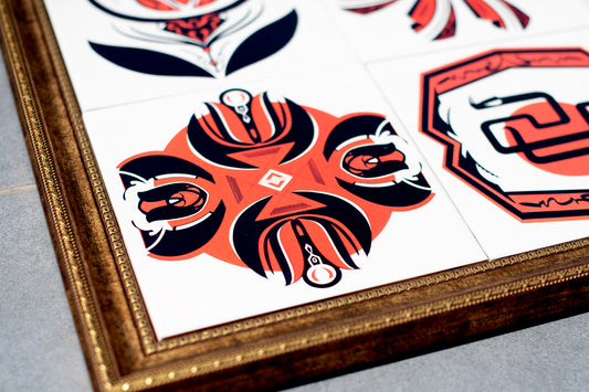 Byzantine Psychedelic | Orange Revenge Set of 4 Traditionally Baked Ceramic Turkish Tiles
